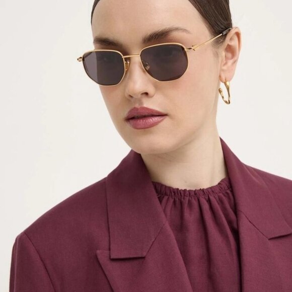 Bottega Veneta Women Sunglasses Gold Dark Brown Split Panthos BV1301S 002 NEW - Picture 12 of 17